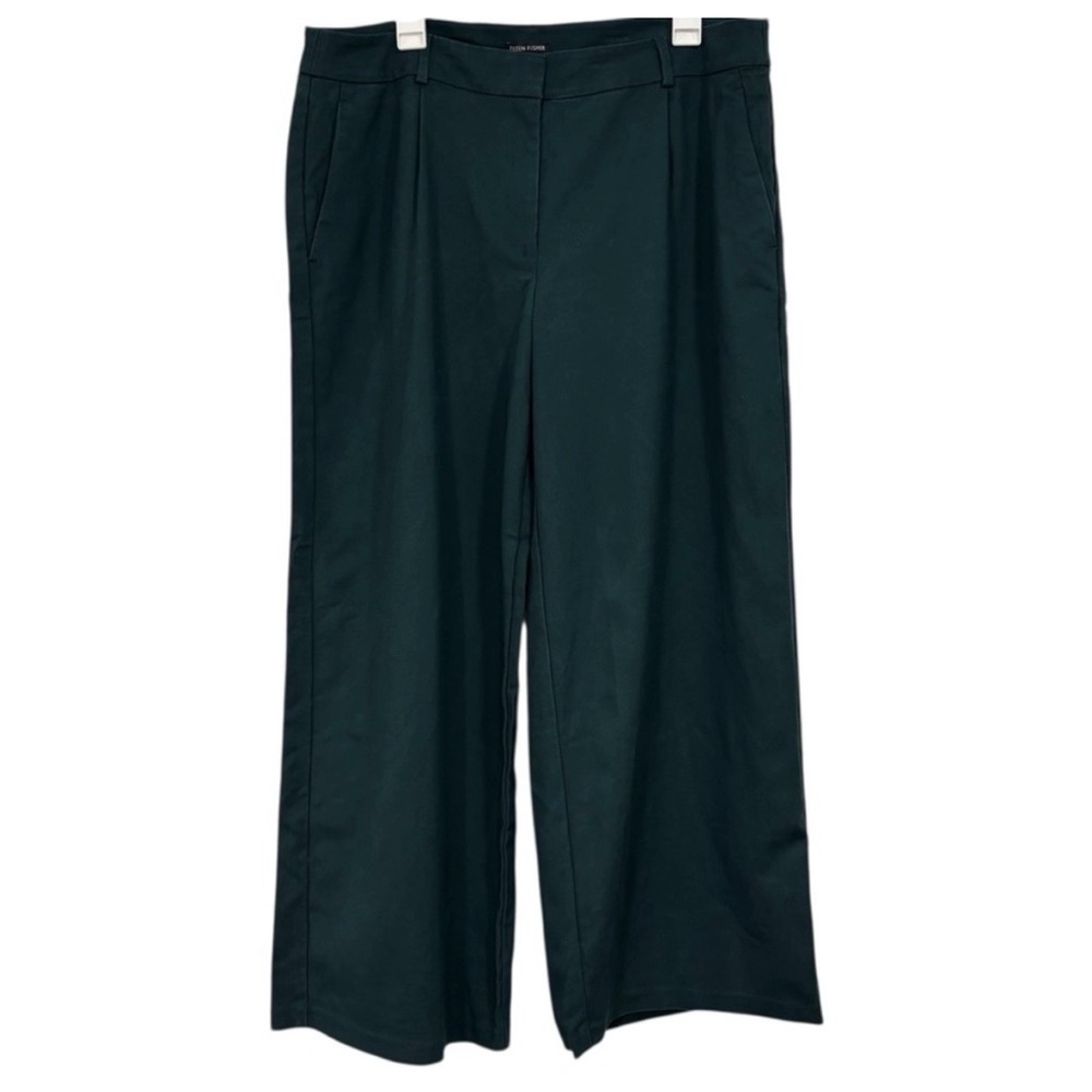 Eileen Fisher Forest Green Pleated Wide Leg Trouser Pants Size 16